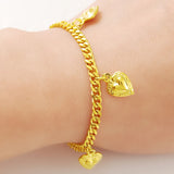 24K Plating Yellow Heart Charms Bracelet for Babies Girls