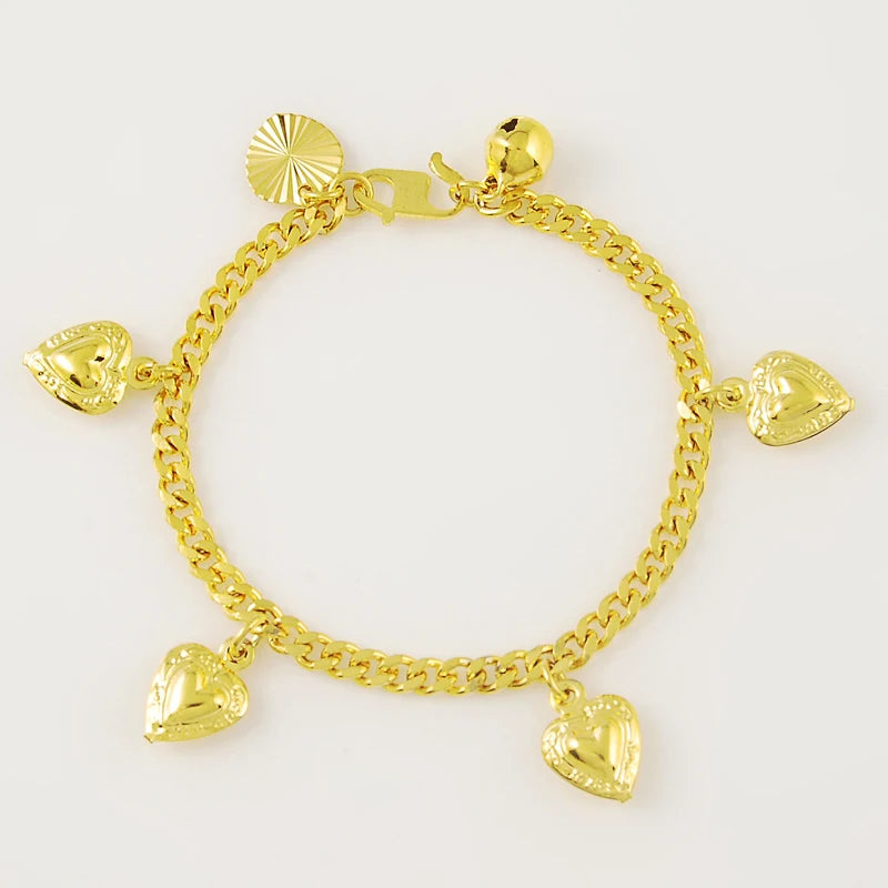 24K Plating Yellow Heart Charms Bracelet for Babies Girls