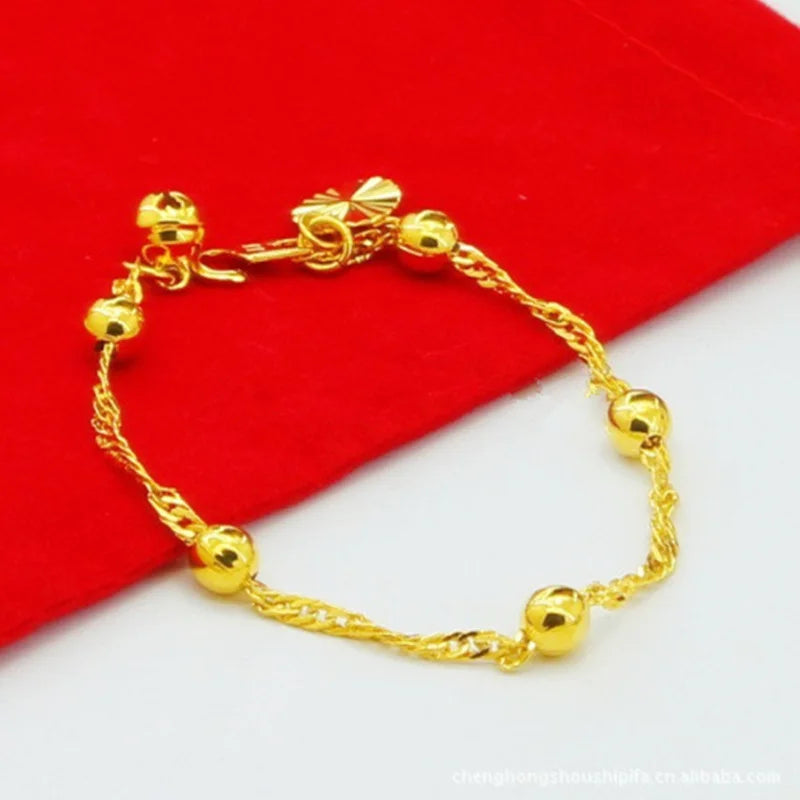 24k 2mm Plated Bead Water Wave Bracelet For Woman Jewelry Gift
