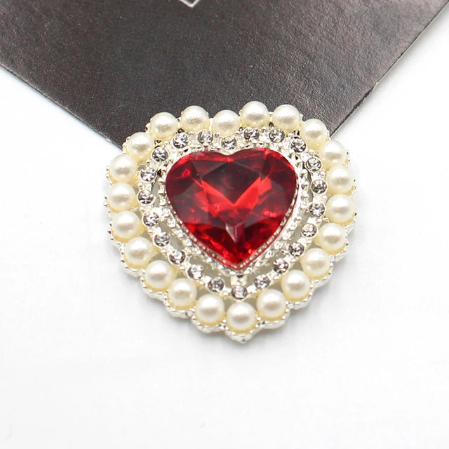 10pcs Peach Heart Pearl Rhinestone Acrylic Buckle DIY Jewelry Accessories