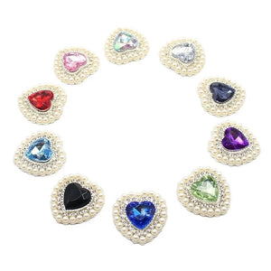 10pcs Peach Heart Pearl Rhinestone Acrylic Buckle DIY Jewelry Accessories