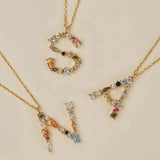 Alphabet Pendants Clasp Chain Initial 925 Sterling Silver Necklace A-Z Choker