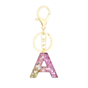 Colorful Love Heart Sequins Resin Key Chain English Alphabet Keyring