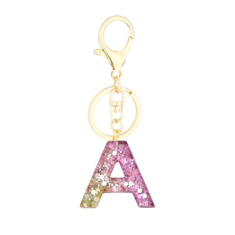 Colorful Love Heart Sequins Resin Key Chain English Alphabet Keyring