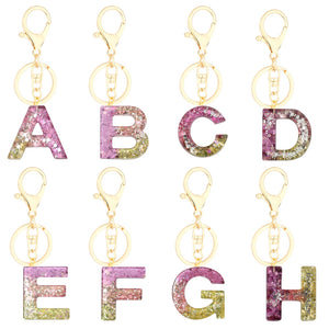 Colorful Love Heart Sequins Resin Key Chain English Alphabet Keyring