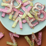 Colorful Love Heart Sequins Resin Key Chain English Alphabet Keyring