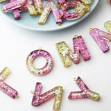 Colorful Love Heart Sequins Resin Key Chain English Alphabet Keyring