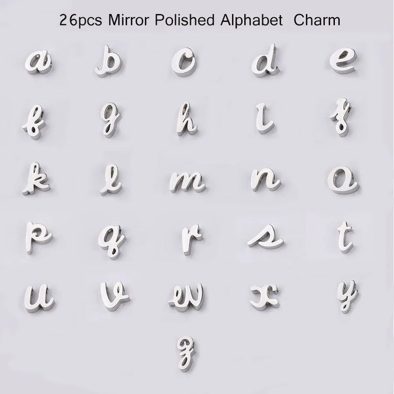 26Pcs Stainless Steel Alphabet Beads 1.8mm Hole DIY Necklace