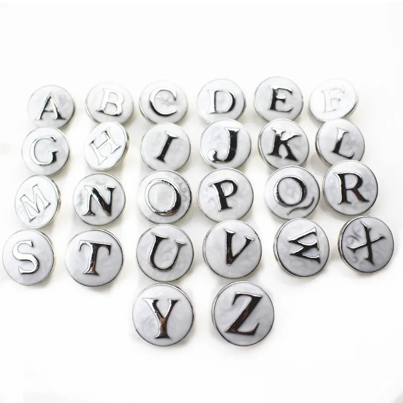 26pcs A-Z Alphabet Letters Snap Buttons Charms 18mm Jewelry Fitting