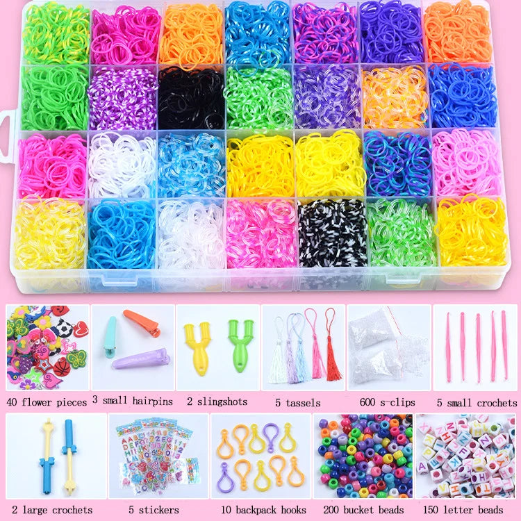 28 Rainbow Rubber Bands Set Kid Multi-functional DIY Toys for Girls