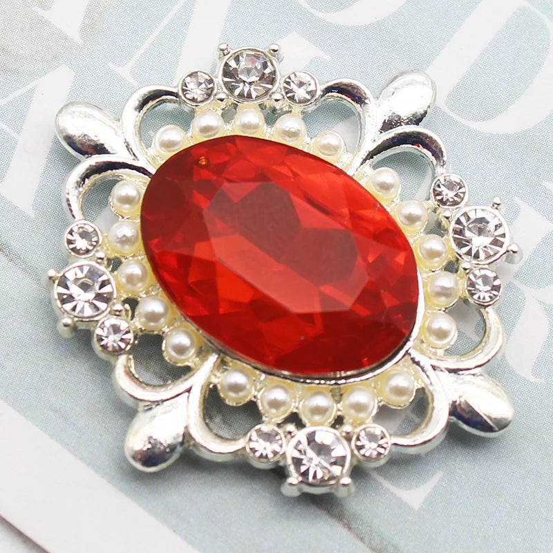 Oval Resin Alloy Flat Bottom Rhinestone Pearl Metal Decorative Accessories