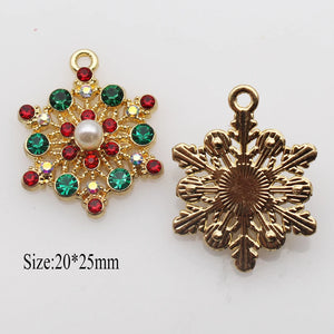 2Pcs/Lot Christmas Snowflake Rhinestone Earrings Pendant DIY Alloy Necklace Acce