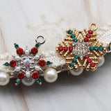 2Pcs/Lot Christmas Snowflake Rhinestone Earrings Pendant DIY Alloy Necklace Acce