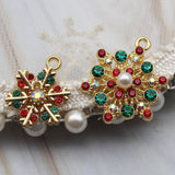 2Pcs/Lot Christmas Snowflake Rhinestone Earrings Pendant DIY Alloy Necklace Acce