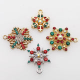 2Pcs/Lot Christmas Snowflake Rhinestone Earrings Pendant DIY Alloy Necklace Acce
