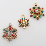 2Pcs/Lot Christmas Snowflake Rhinestone Earrings Pendant DIY Alloy Necklace Acce