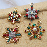 2Pcs/Lot Christmas Snowflake Rhinestone Earrings Pendant DIY Alloy Necklace Acce