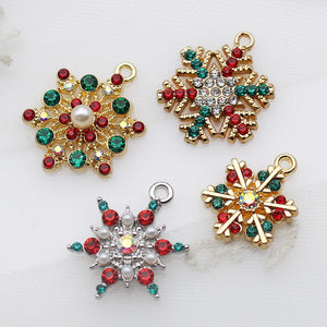 2Pcs/Lot Christmas Snowflake Rhinestone Earrings Pendant DIY Alloy Necklace Acce