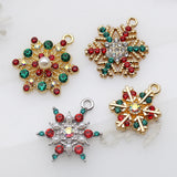 2Pcs/Lot Christmas Snowflake Rhinestone Earrings Pendant DIY Alloy Necklace Acce