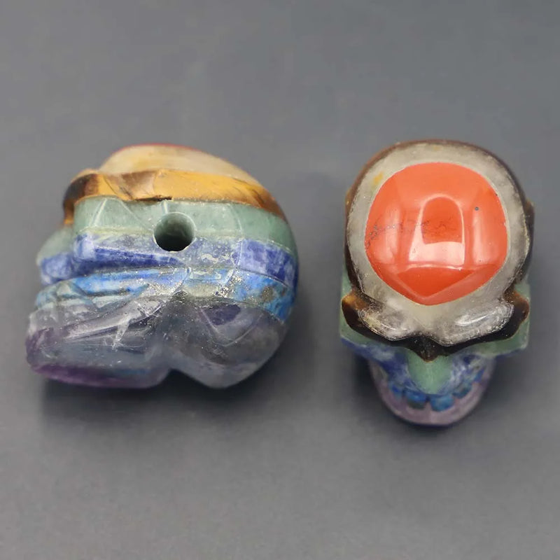 Natural Stone Pendant Charm Skeleton Skull 7 Chakra Healing Crystals