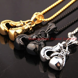 2pcs/set Silver Boxing Glove Pendant Rope Chain Men's Necklace
