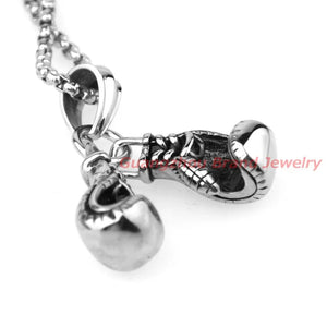 2pcs/set Silver Boxing Glove Pendant Rope Chain Men's Necklace