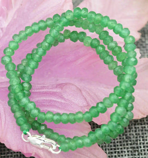 2x4mm Faceted Myanmar Emerald Rondelle Beads Necklace 18"