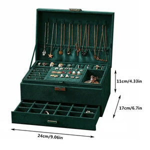 3-Layer Jewelry Box Earrings Ring Necklace Organizer Drawer Cabinet