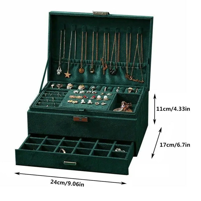 3-Layer Jewelry Box Earrings Ring Necklace Organizer Drawer Cabinet