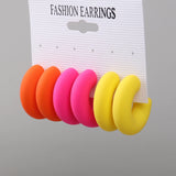 3 Pair/Set Neon Circle Acrylic Hoop Earrings C-Shape Geometric Statement Jewelry