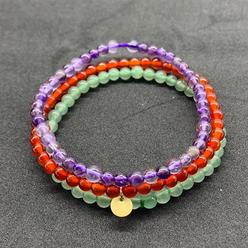 3 Pcs/Set Women Bracelets Carnelian Green Aventurine Amethysts Beads