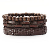 3 Pcs/set Multilayer Leather Bracelets Wood Beads Men Women Gift Jewelry