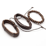 3 Pcs/set Multilayer Leather Bracelets Wood Beads Men Women Gift Jewelry
