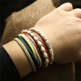 3 Pcs/set Multilayer Leather Bracelets Wood Beads Men Women Gift Jewelry