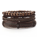 3 Pcs/set Multilayer Leather Bracelets Wood Beads Men Women Gift Jewelry