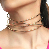 Punk Silver Alloy Torques Choker Necklaces for Women Geometric Collar Necklace