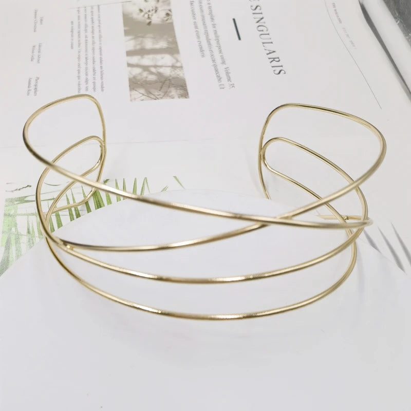 Punk Silver Alloy Torques Choker Necklace for Women Geometric Collar