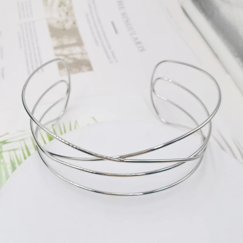 Punk Silver Alloy Torques Choker Necklace Geometric Collar Dorado