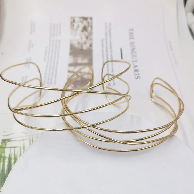 Punk Silver Alloy Torques Choker Necklace for Women Geometric Collar