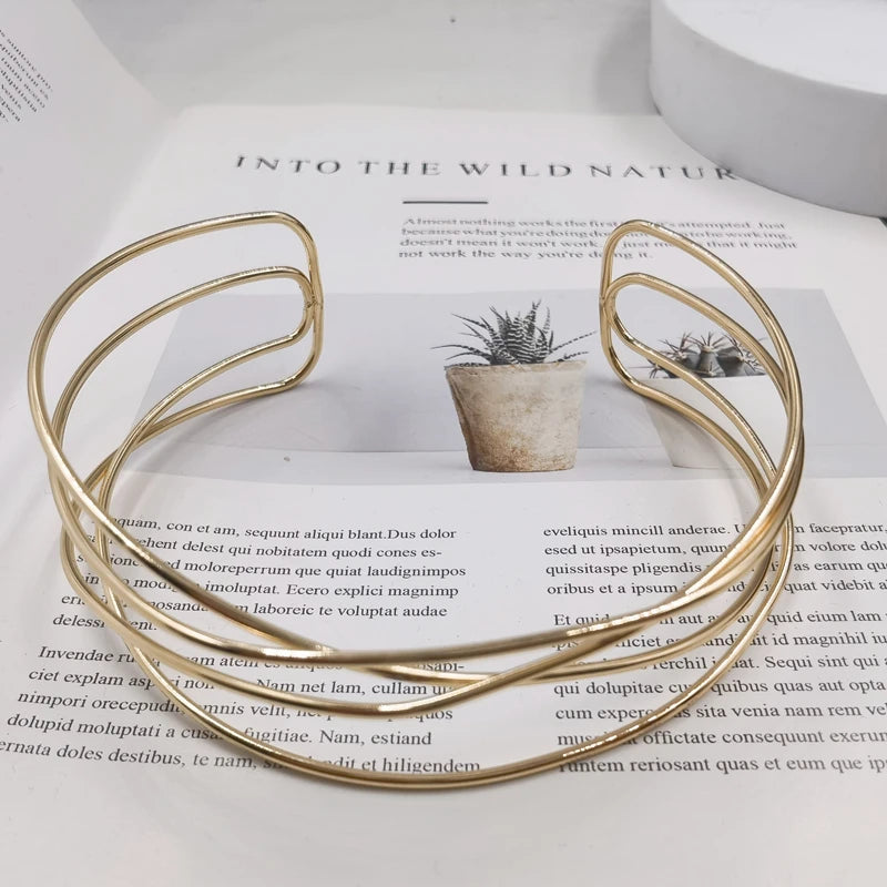 Punk Silver Alloy Torques Choker Necklaces for Women Geometric Collar Necklace