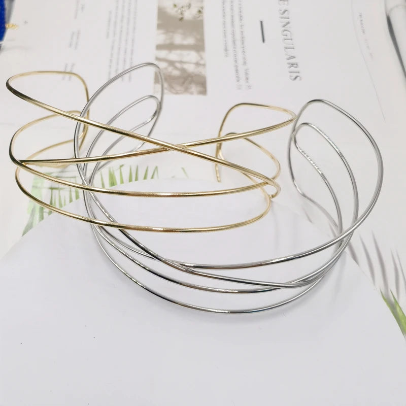 Punk Silver Alloy Torques Choker Necklace Geometric Collar Dorado