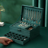 Green Velvet Jewelry Organizer Large Capacity with Lock