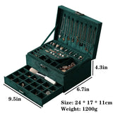 Green Velvet Jewelry Organizer Large Capacity with Lock