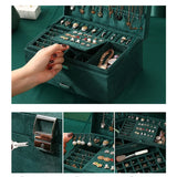 Green Velvet Jewelry Organizer Large Capacity with Lock
