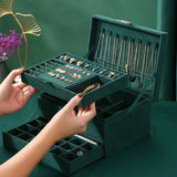 Green Velvet Jewelry Organizer Large Capacity with Lock
