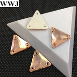 30Pcs 16mm Light Peach Triangle Glass Sew On Stone Flatback 3 Holes