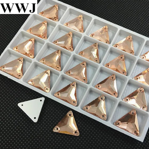 30Pcs 16mm Light Peach Triangle Glass Sew On Stone Flatback 3 Holes