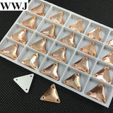 30Pcs 16mm Light Peach Triangle Glass Sew On Stone Flatback 3 Holes