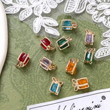 30pcs Glass Core Bowknot Square Copper Locket Charms DIY Jewelry Necklace