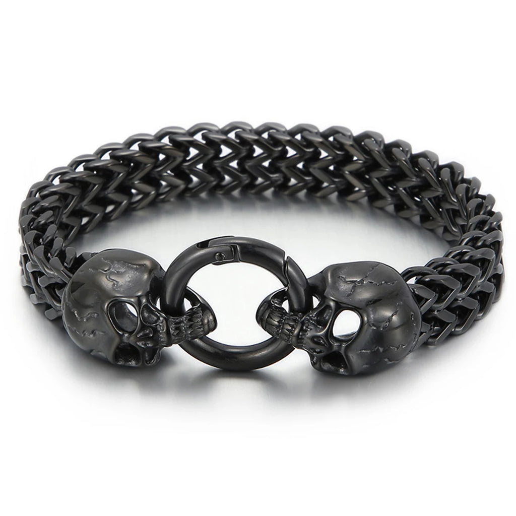 316L Stainless Steel Mesh Skull Bracelet 8.66inch